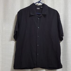 PING Collection Men's Shirt XL Black Silk Cotton Button Down Collared